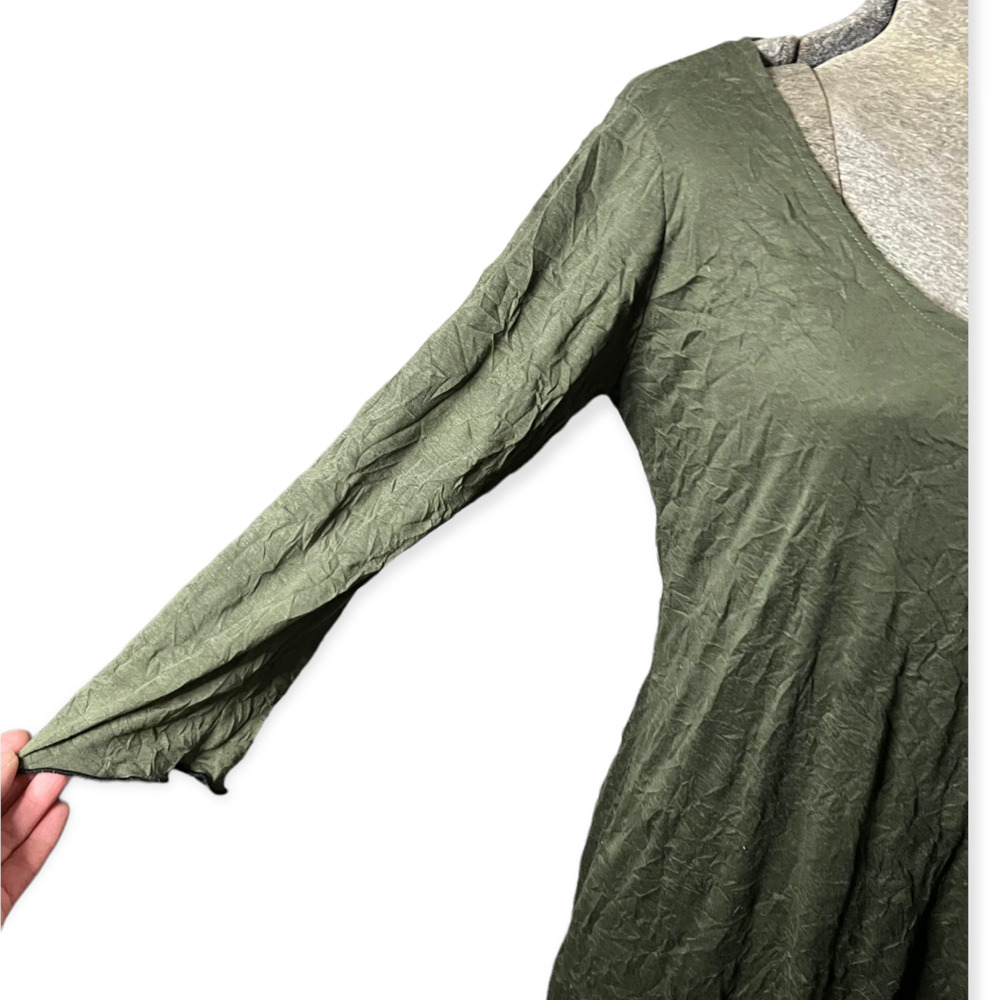 Vintage Lee Andersen Olive Green Rayon Blend Scoop Neck Crinkle Dress Size M - Picture 5 of 16